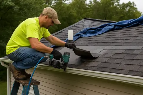 Emergency roof replacement in Medford, NY after storm damage